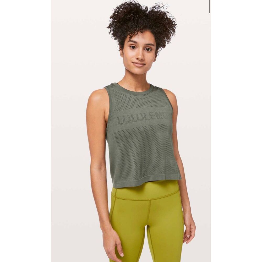 Lululemon Breeze by muscle crop tank grey sage